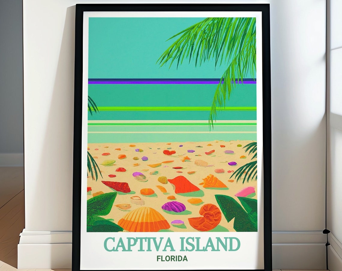 Captiva Island Florida Colorful Seashells Beach Palm Fronds Poster