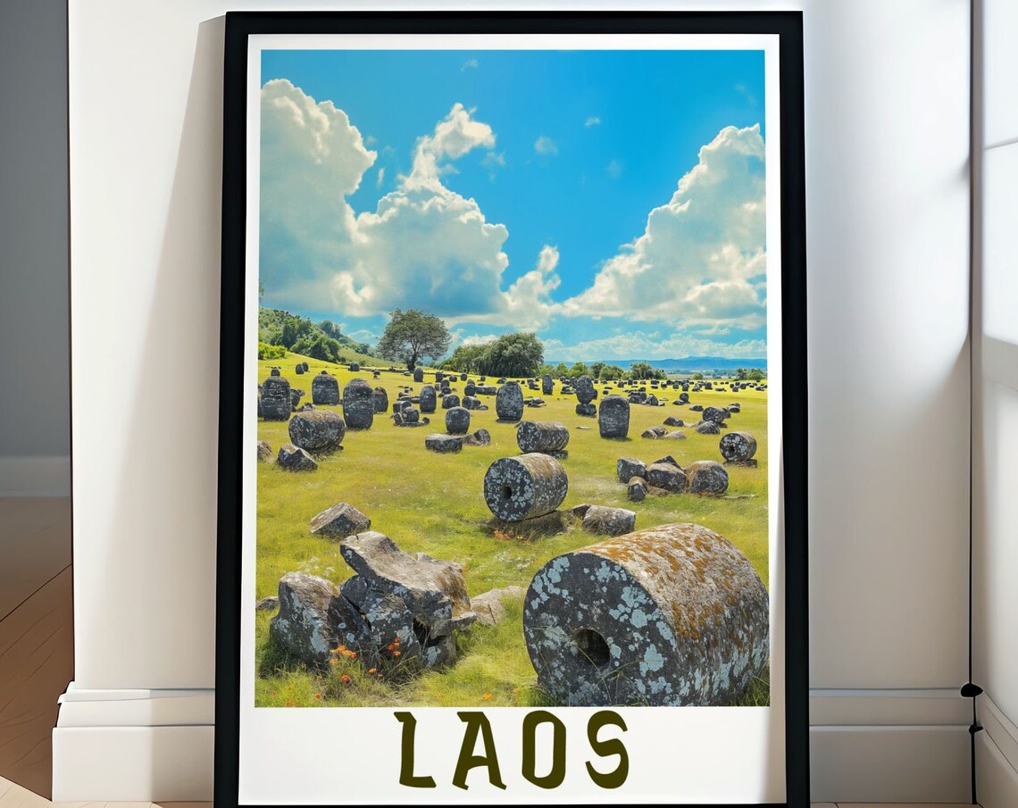 Plain Of Jars Laos Ancient Stone Jars Field Mysterious Travel Poster