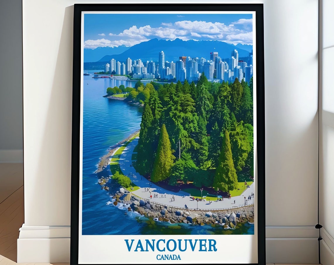 Vancouver Canada Stanley Park Seawall City Skyline Travel Poster