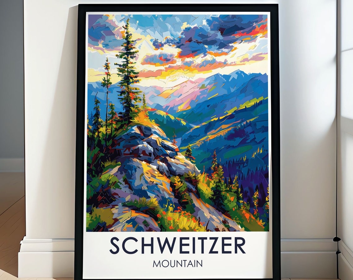 Schweitzer Mountain Summit Sunset Geometric Alpine View Poster