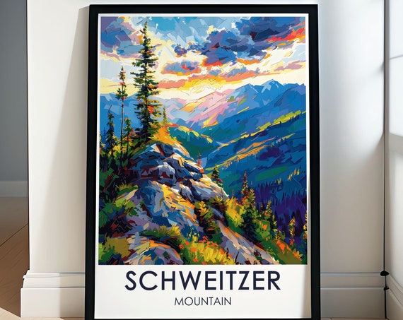 Schweitzer Mountain Summit Art Idaho Travel Decor Ski Resort Poster Schweitzer Mountain Art Print Summit View Wall Art