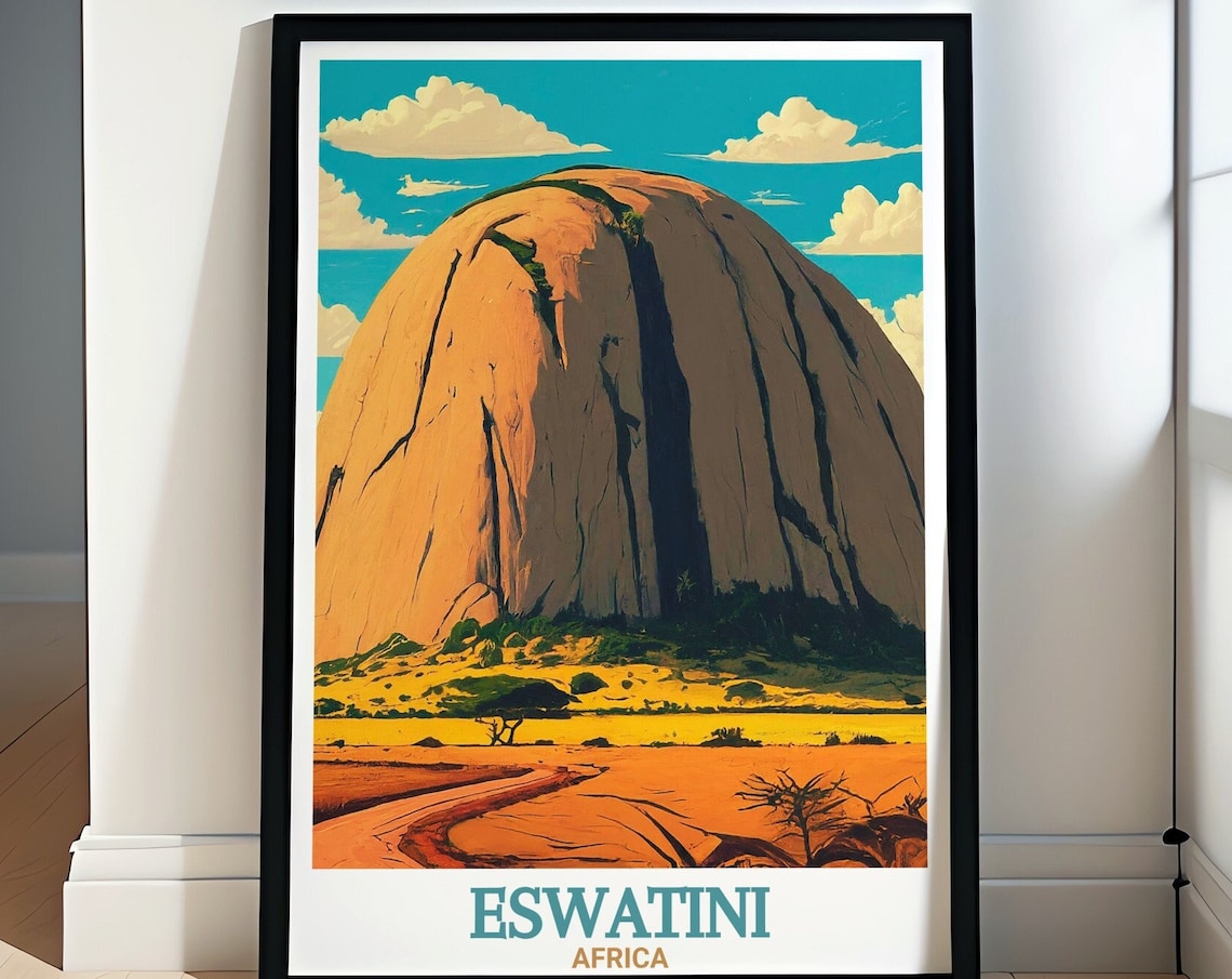 Eswatini Sibebe Rock Travel Poster, Wall Decor