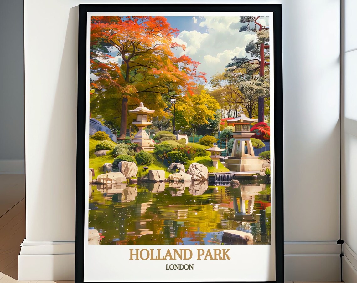 Holland Park Kyoto Garden Stone Lanterns Autumn London Poster