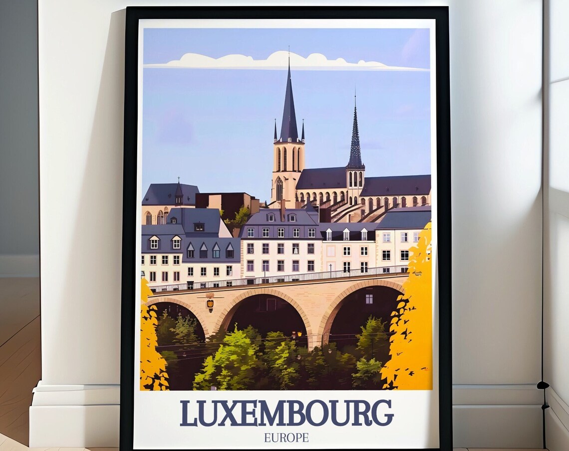 Luxembourg Europe Grand Ducal Palace Adolphe Bridge Travel Poster