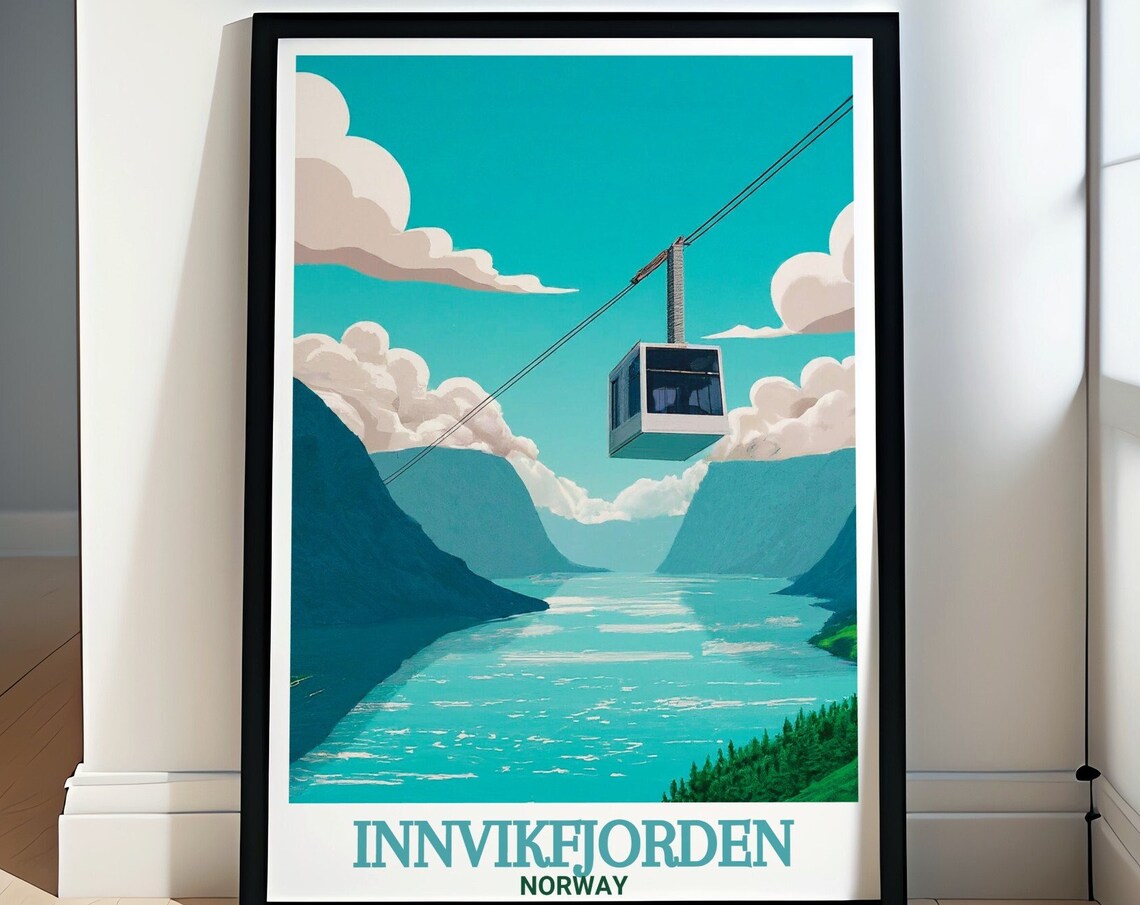 Innvikfjorden Norway Loen Skylift Cable Car Fjord View Travel Poster