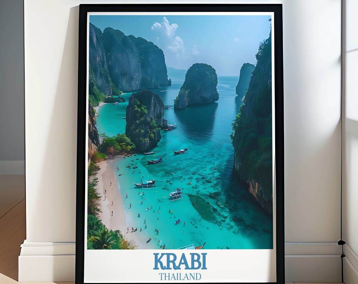 Krabi Thailand Limestone Islands Aerial Beach Travel Poster Scenic