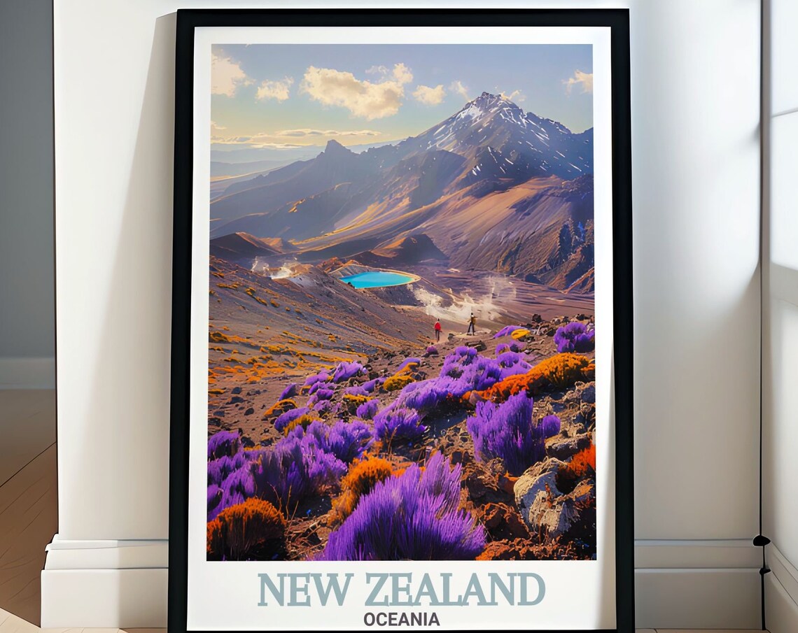 New Zealand Tongariro Volcanic Trail Hikers Emerald Lake Poster