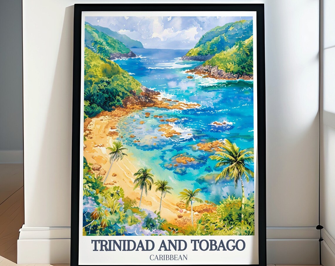 Trinidad and Tobago Tropical Cove Palm Trees Caribbean Beach Poster