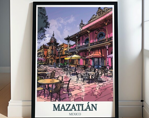 Mazatlán Mexico Plaza Machado Colorful Colonial Cafes Poster