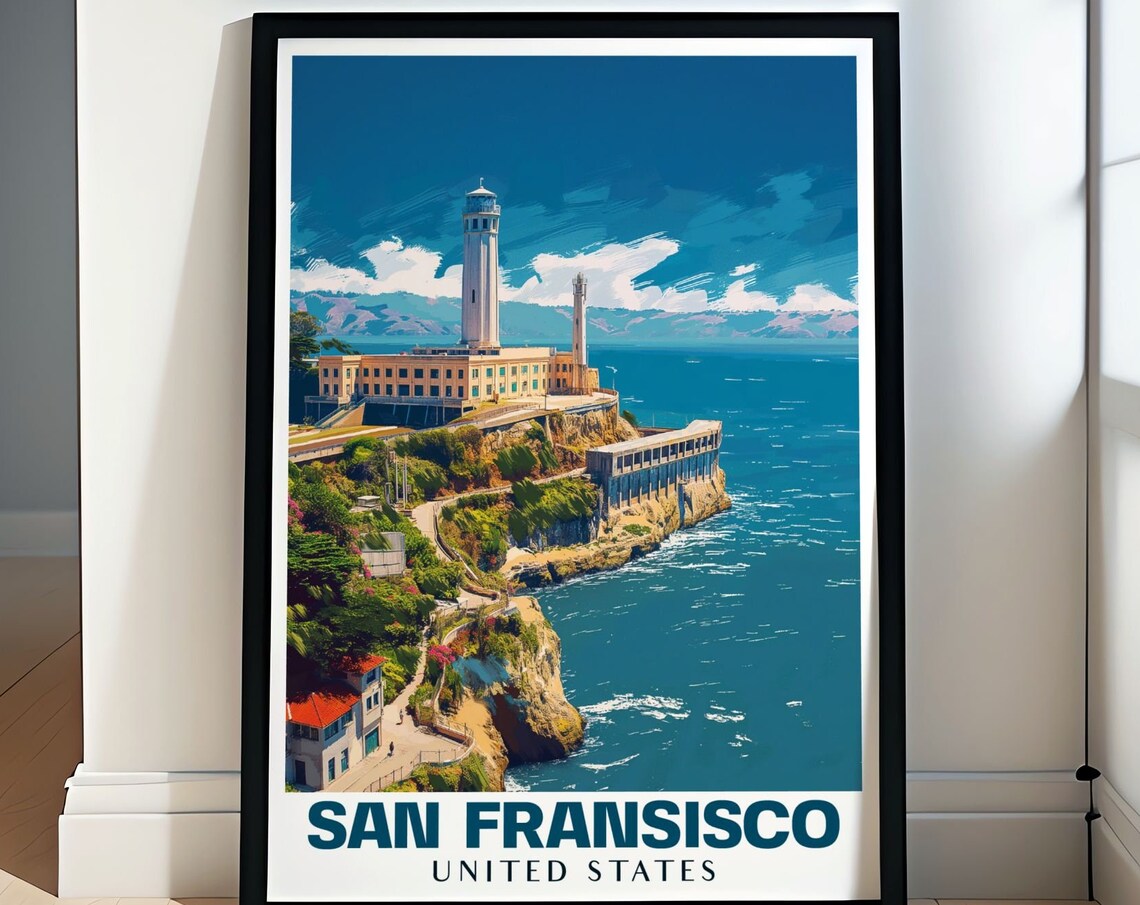 San Francisco Alcatraz Island Historic Prison Bay View Travel Poster