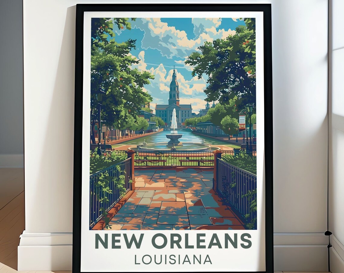 New Orleans Jackson Square Fountain St Louis Cathedral Art Poster