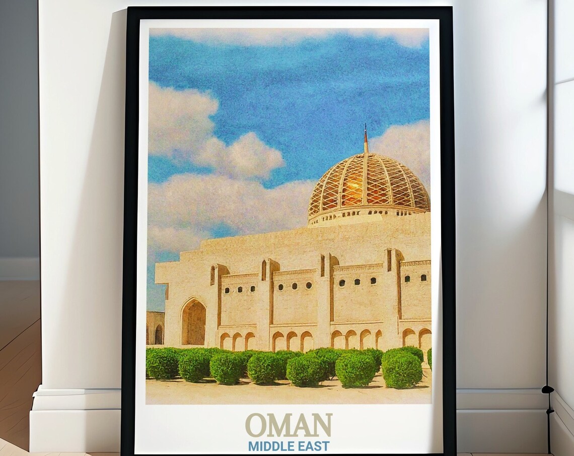 Sultan Qaboos Grand Mosque Oman Golden Dome Sky Travel Poster