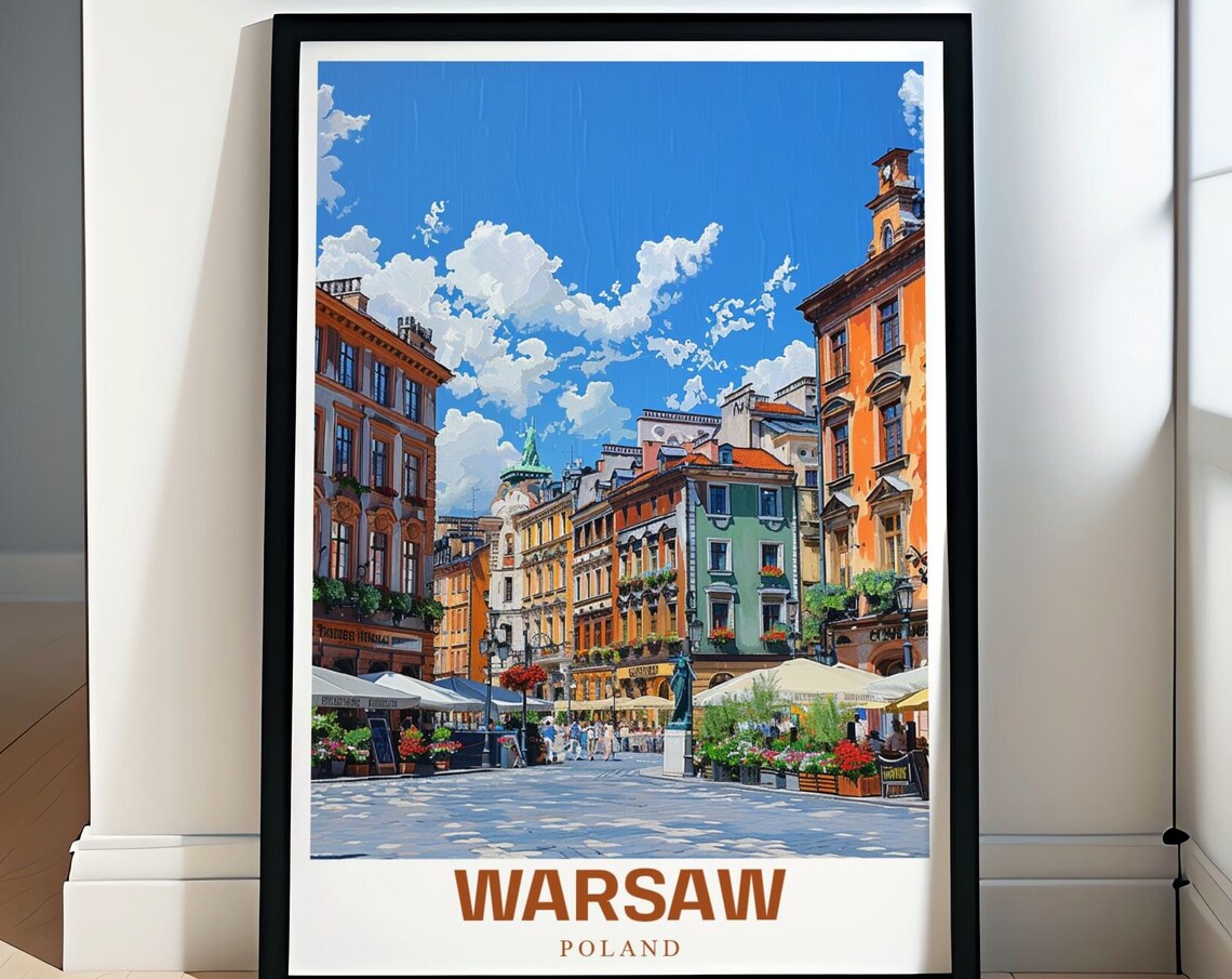 Warsaw Old Town Market Square Colorful Houses View Travel Poster
