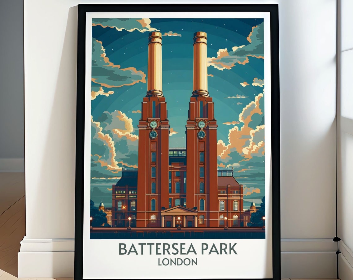Battersea Park London Travel Poster Battersea Power Station Art Battersea Power Station Poster Battersea Power Station Decor Print