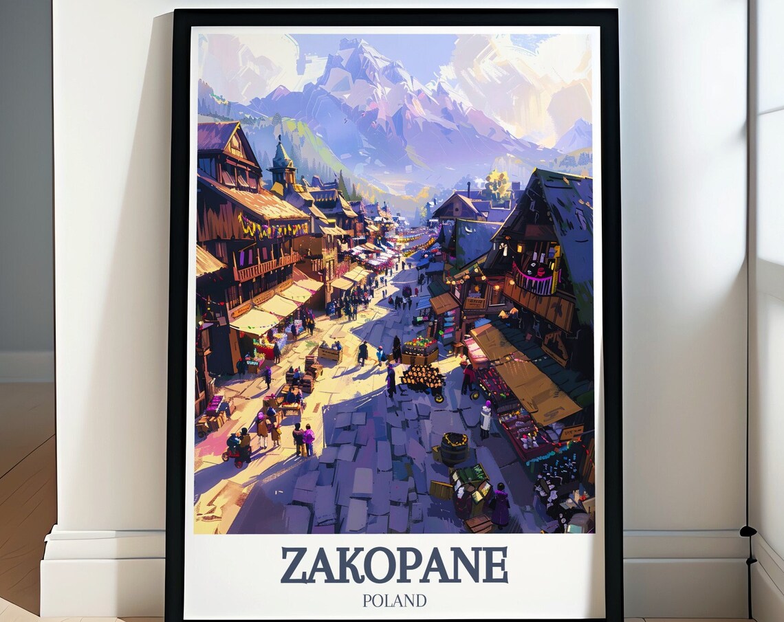 Zakopane Poland Krupowki Street Evening Market Tatra Travel Poster