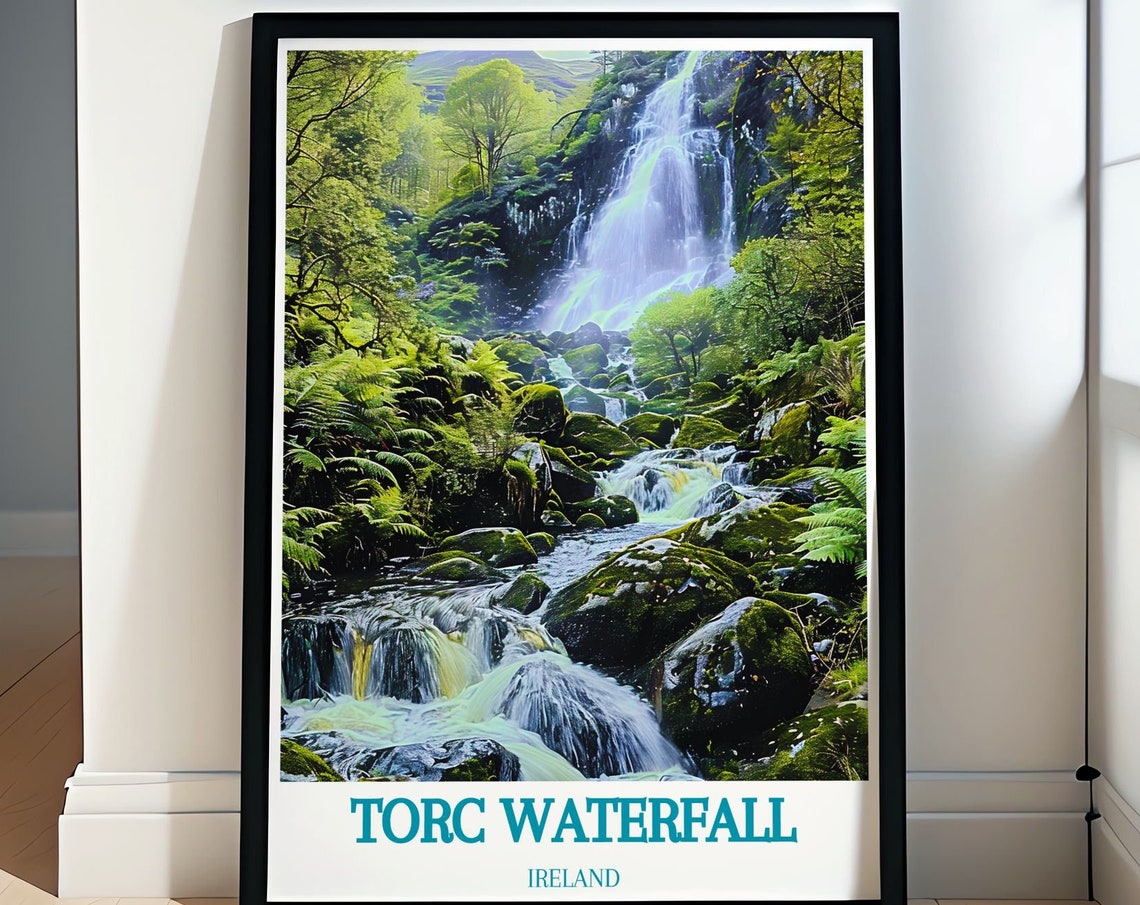 Torc Waterfall Ireland Towering Cascade Forest Falls Scenic Print