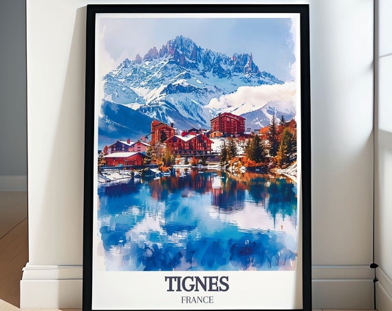 Tignes Travel Art Tignes Ski Print Lac De Tignes Le Lac Village Poster Lac De Tignes Le Lac Village Print
