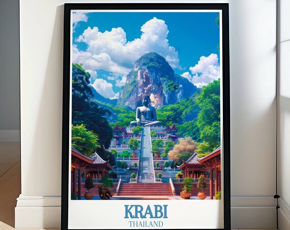 Krabi Thailand Tiger Cave Temple Buddha Mountain Travel Poster