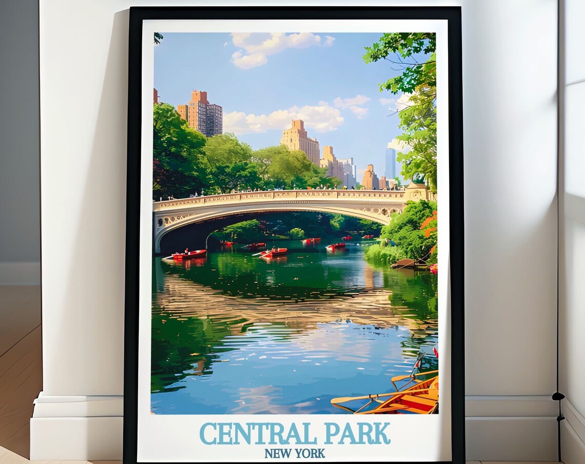 Central Park New York Bow Bridge Rowboats on the Lake Poster