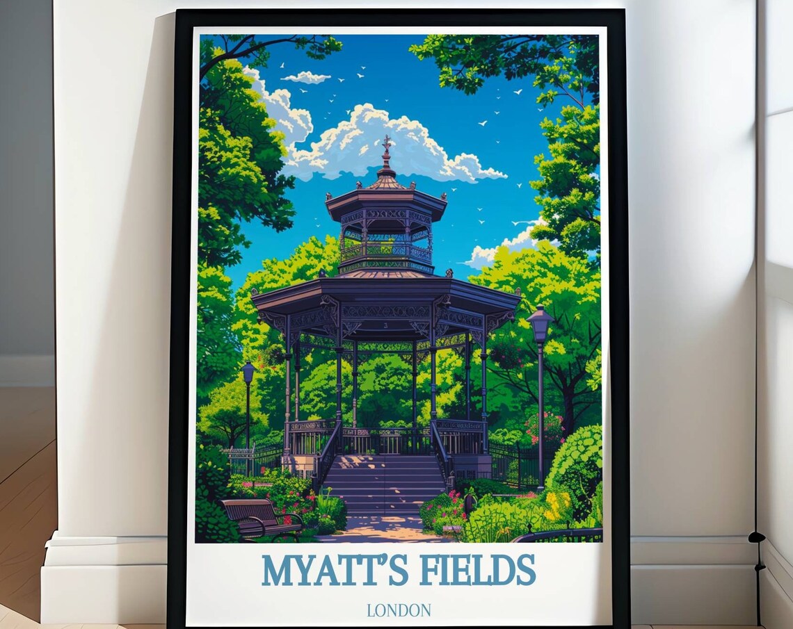 Myatts Fields London Victorian Bandstand Among Lush Green Trees Poster