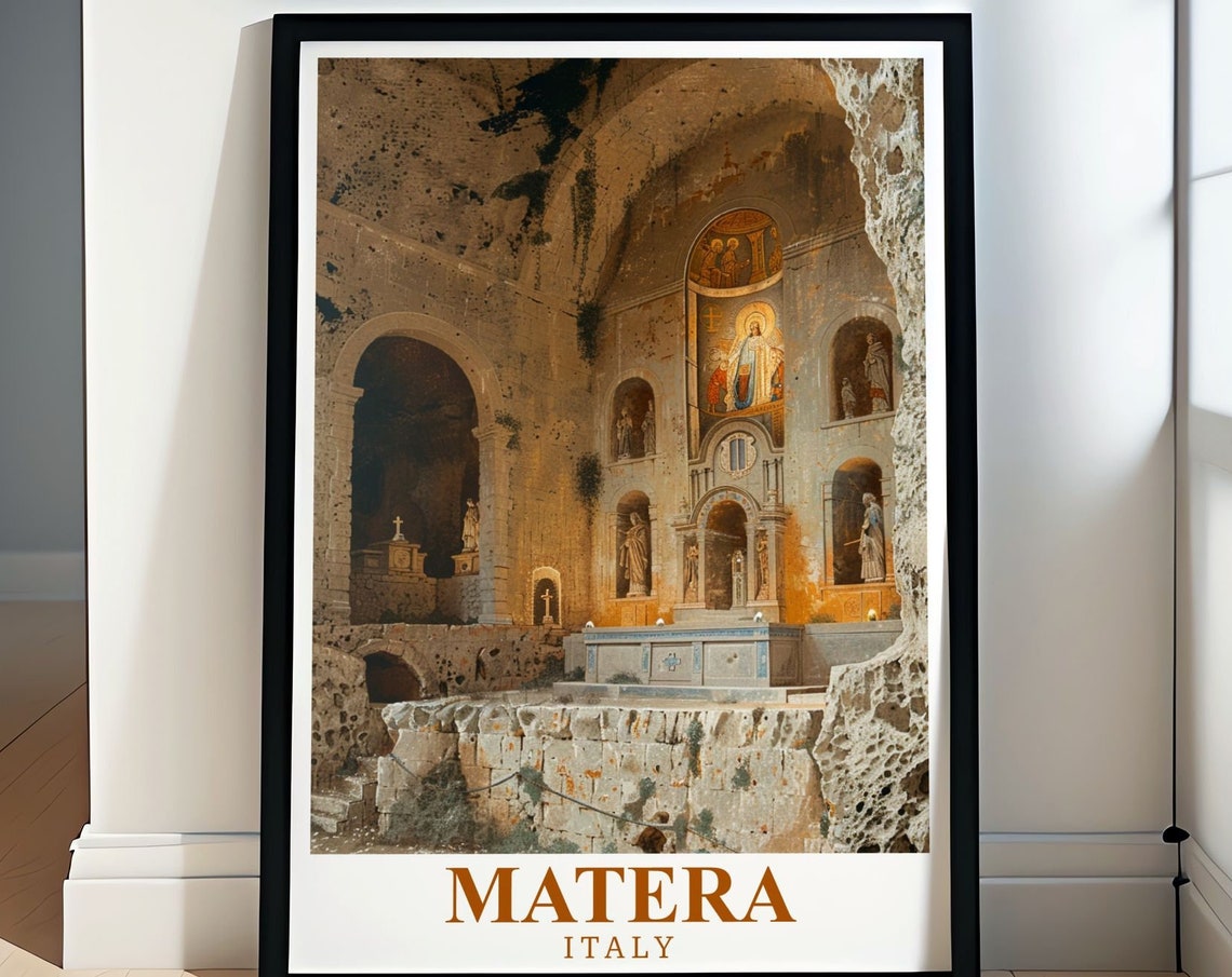 Matera Poster Rock Church Print Italian Travel Art Scenic Italy Poster Historic Matera Wall Decor Travel Print Italy Wall Decor
