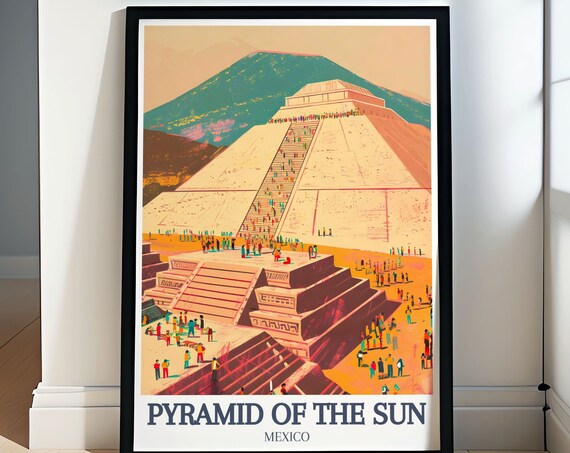 Pyramid Of The Sun Travel Poster Teotihuacn Quetzalcoatl Temple Decor Sun Pyramid Posters And Teotihuacn Prints