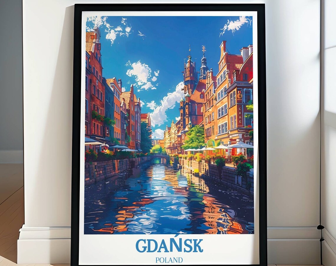 Gdansk Poland Riverside Old Town Canal Houses Travel Art Poster