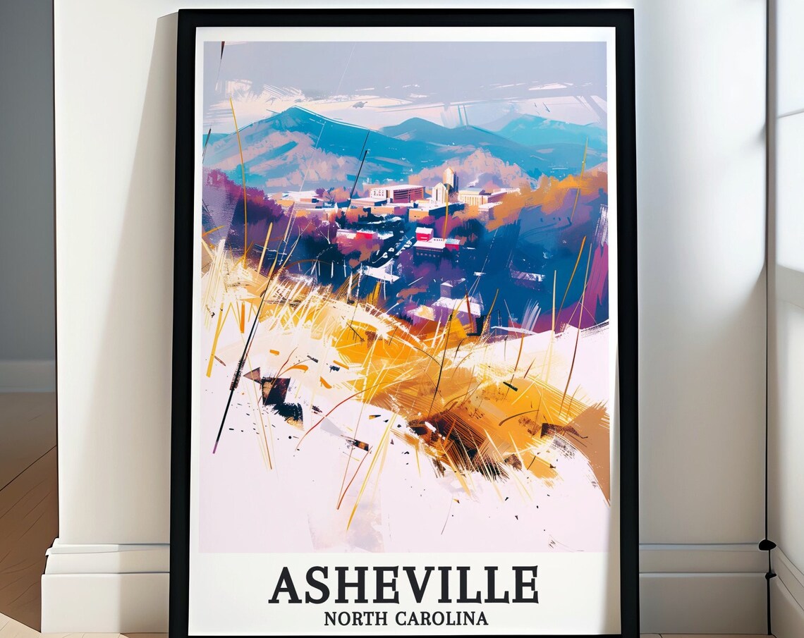 Asheville Wall Art Blue Ridge Mountains Asheville Town Art Print Blue Ridge Mountains Art Print And Travel Poster Asheville Decor