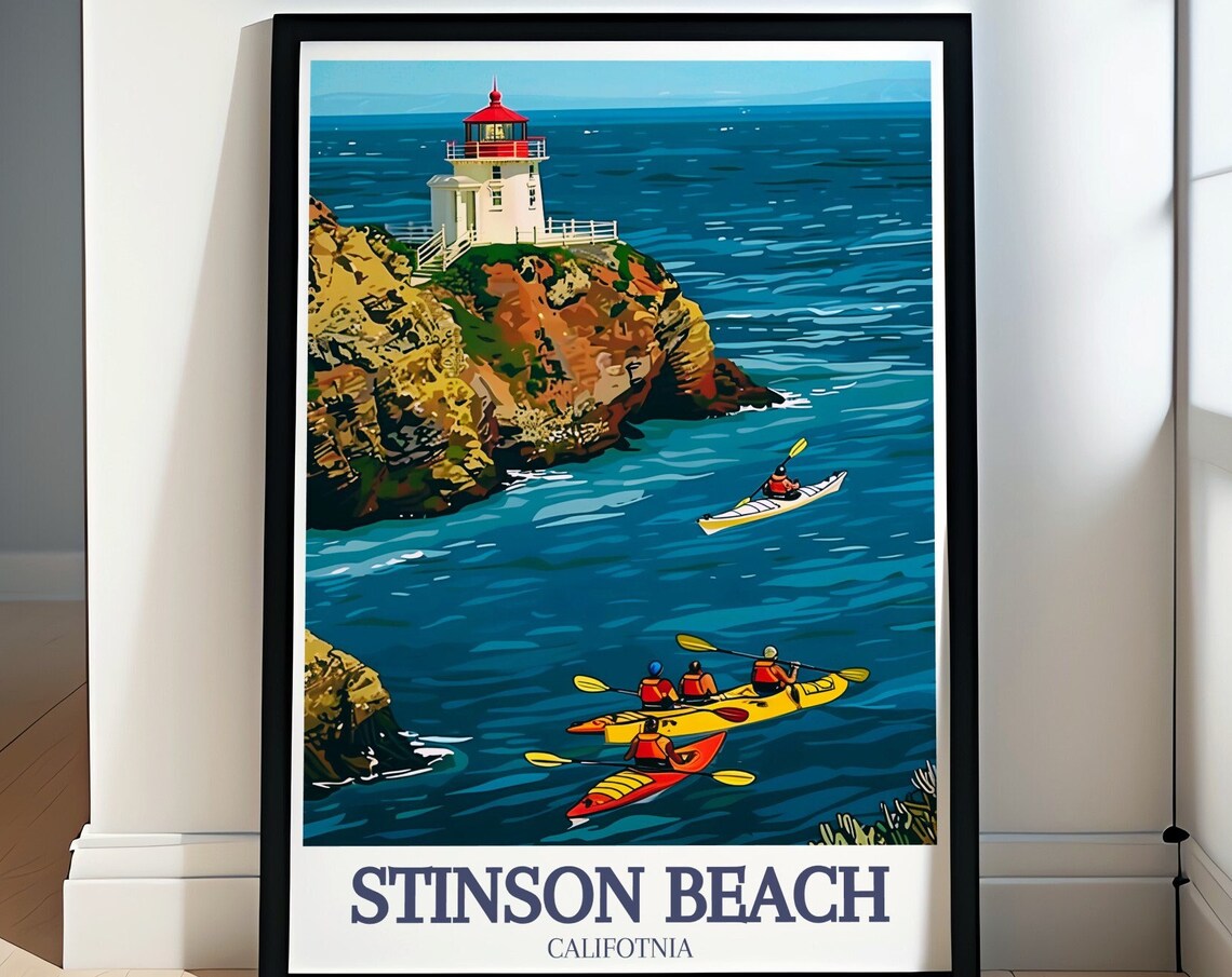 Stinson Beach Lighthouse Kayakers Pacific Coast California Poster