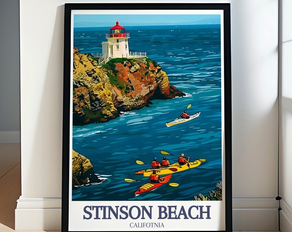 Stinson Beach Travel Poster Point Reyes National Seashore Art Stinson Beach Print Point Reyes Lighthouse Wall Art