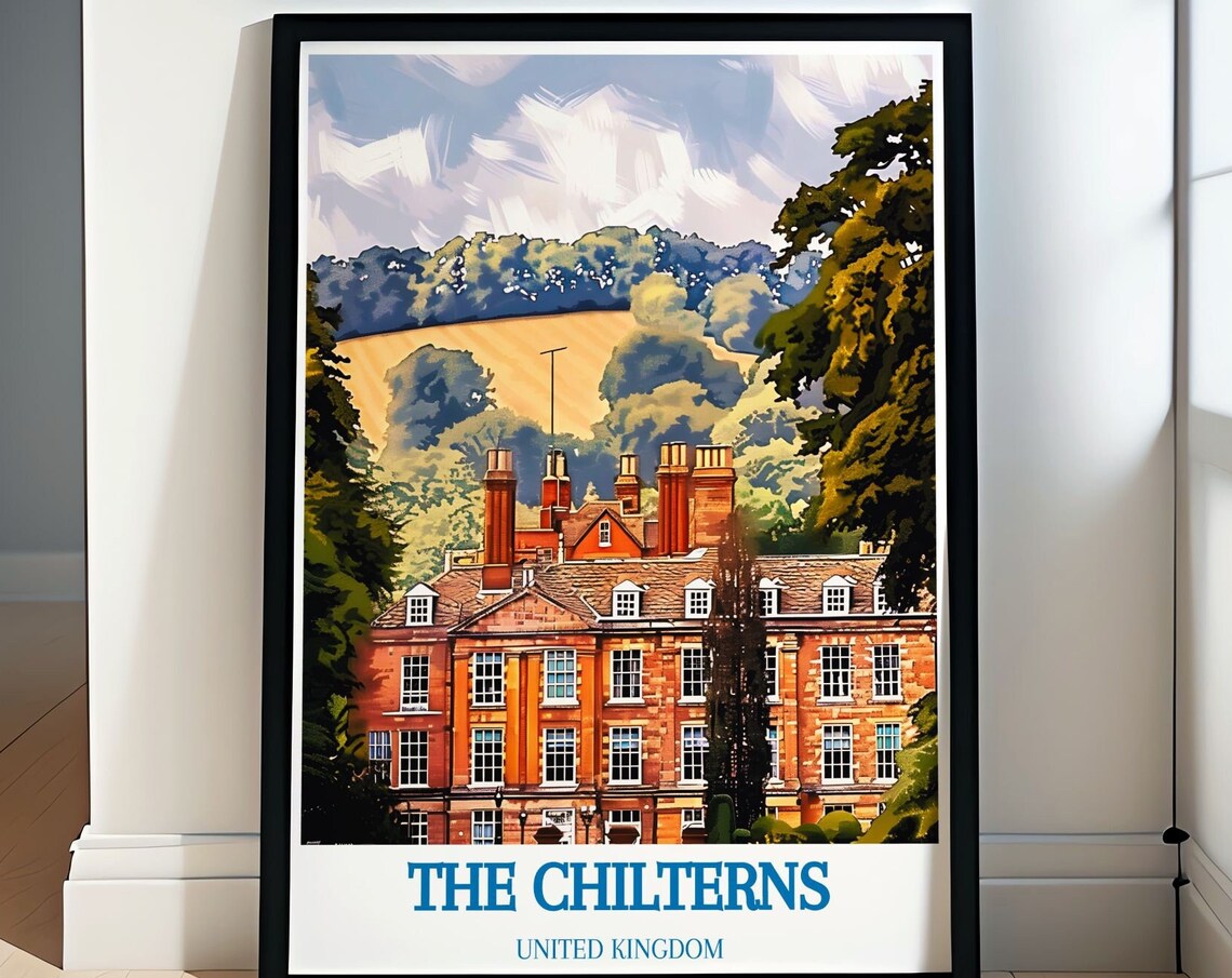 The Chilterns England Brick Country House Hills Travel Poster
