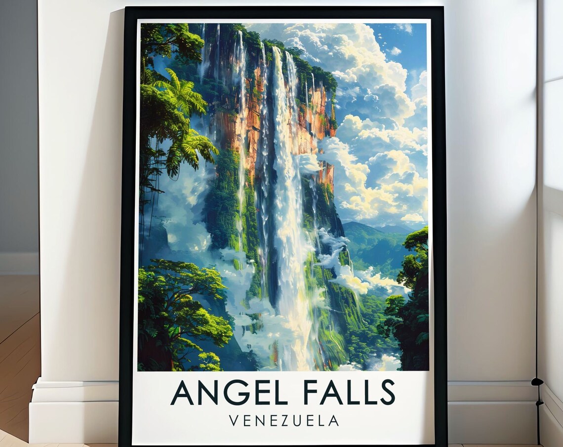 Angel Falls Venezuela Towering Jungle Waterfall Cascade Poster