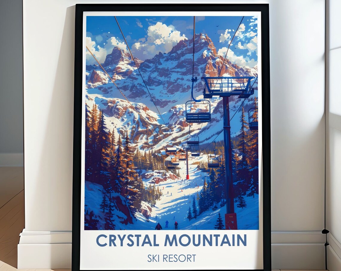 Crystal Mountain Ski Resort Chairlift Over Powder Slopes Poster