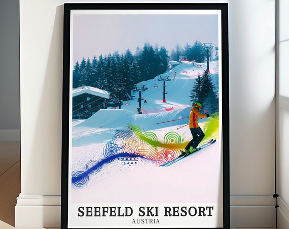 Seefeld Ski Resort Travel Print Gschwandkopf Jump Ramp Poster And Snowboarding Art Tyrolean Scenery Decor