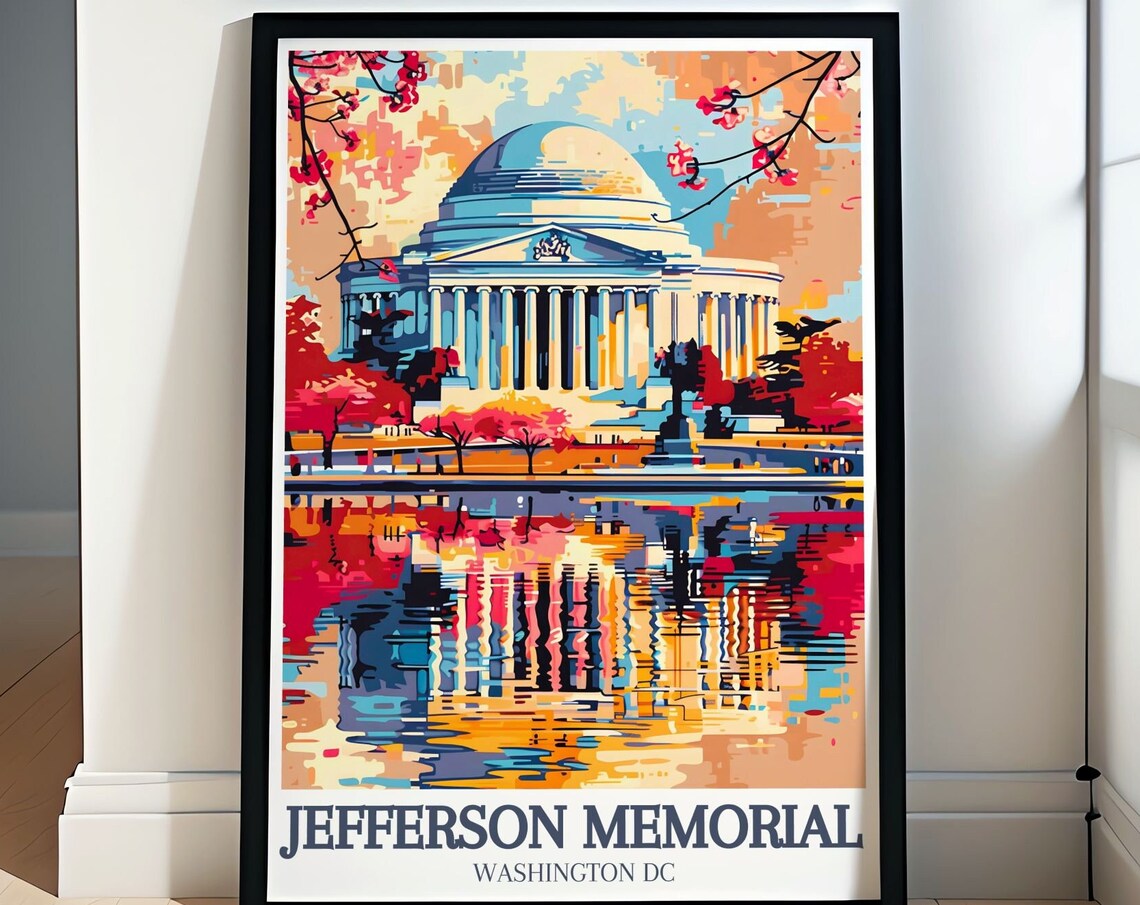Jefferson Memorial Cherry Blossom Water Reflection DC Art Poster