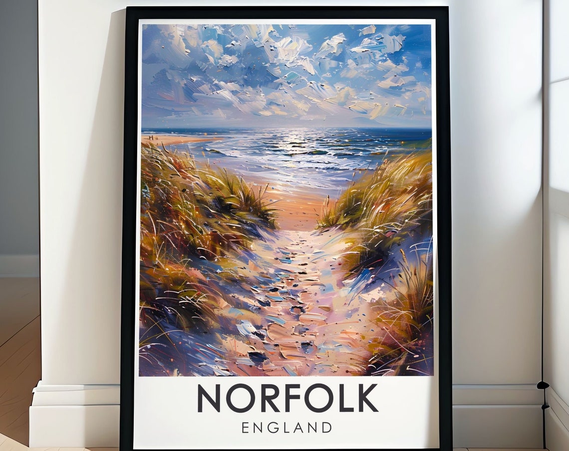 Norfolk England Sandy Dune Path to Ocean Impressionist Poster
