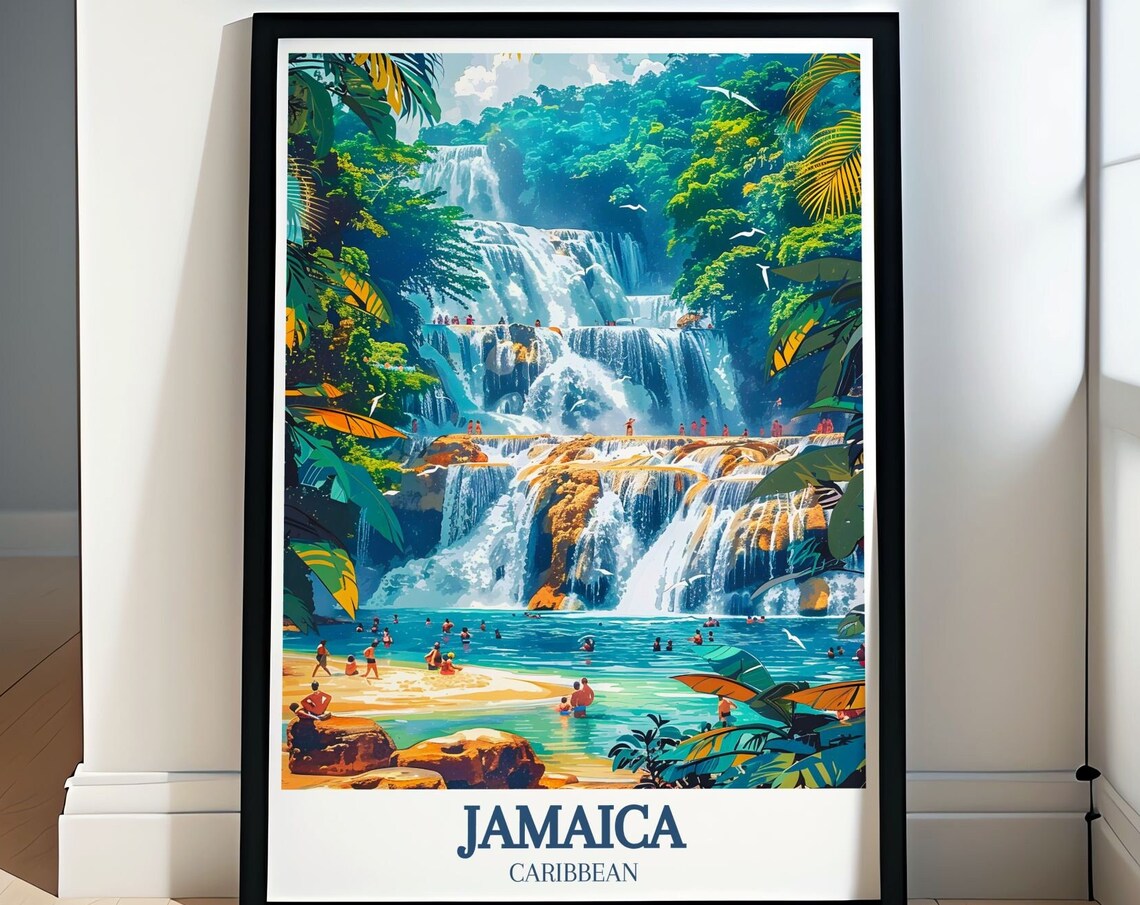 Jamaica Dunns River Falls Travel Poster, Ocho Rios