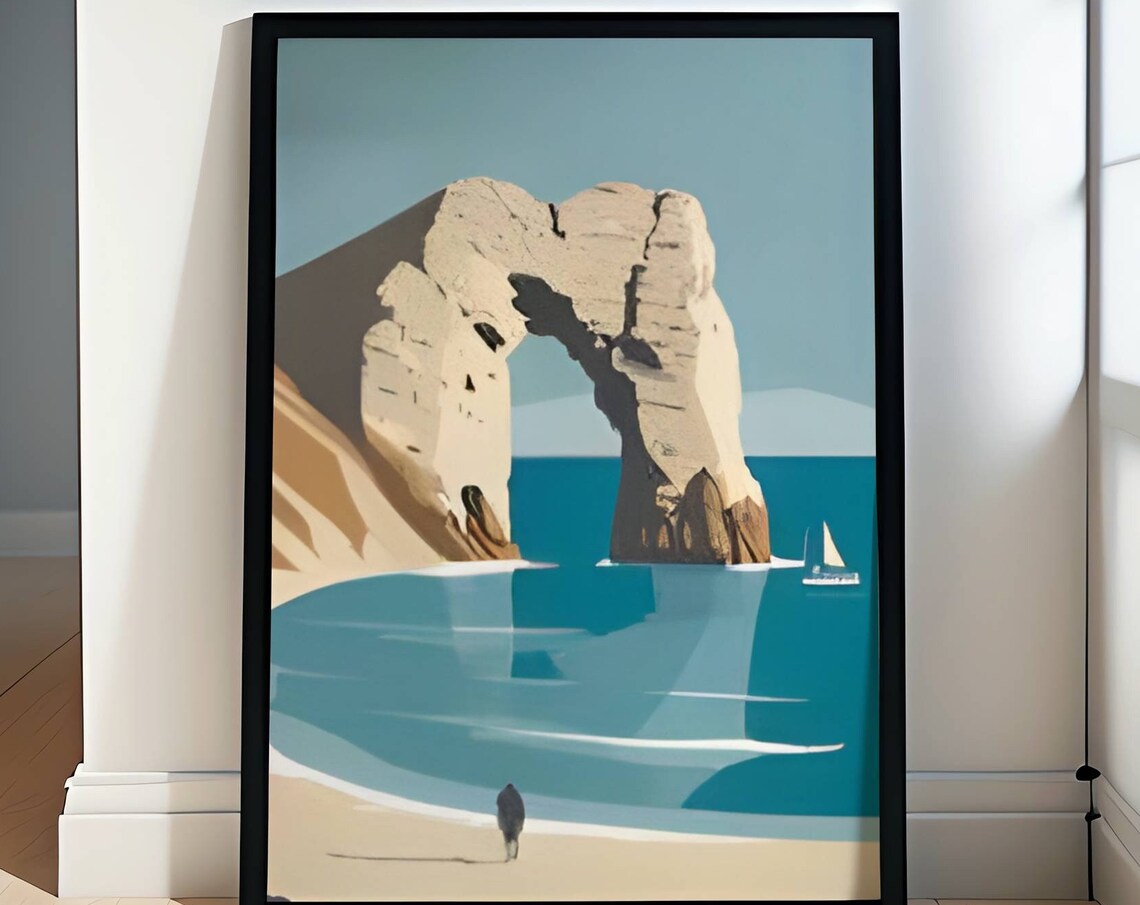 Durdle Door Minimalist Limestone Arch Over Calm Blue Bay Poster