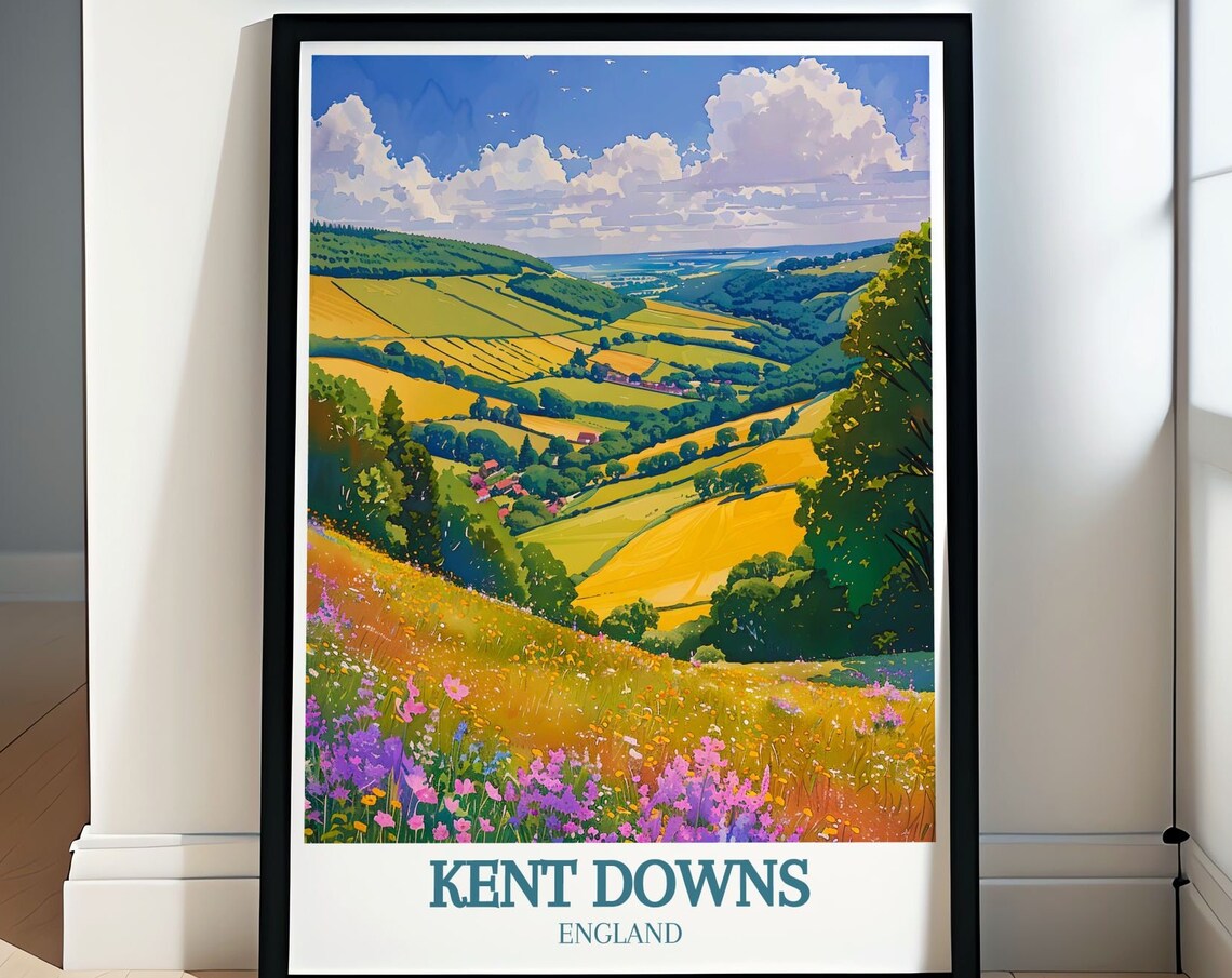 Kent Downs England Rolling Green Hills Wildflowers Summer Poster