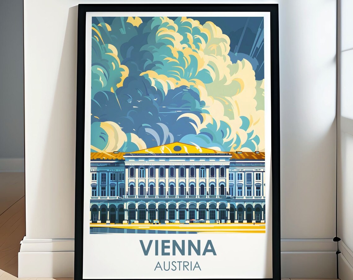 Vienna Schonbrunn Palace Dramatic Cloud Filled Sky Travel Poster