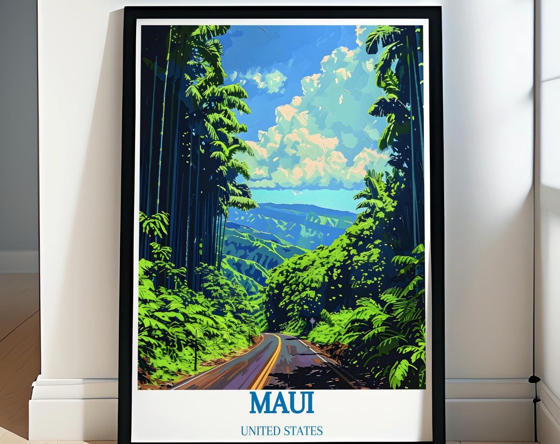 Maui Hawaii Jungle Road Scenic Winding Drive Retro Travel Poster