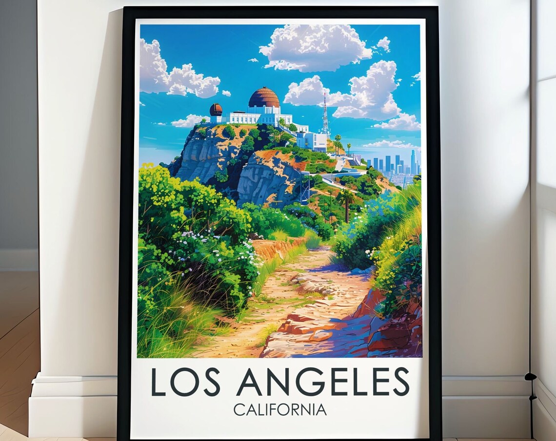 Los Angeles Griffith Observatory Hilltop City Skyline Travel Poster