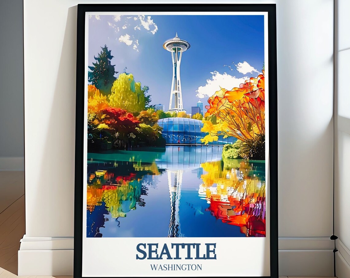 Seattle Chihuly Garden Glass Flowers Space Needle Reflection Poster