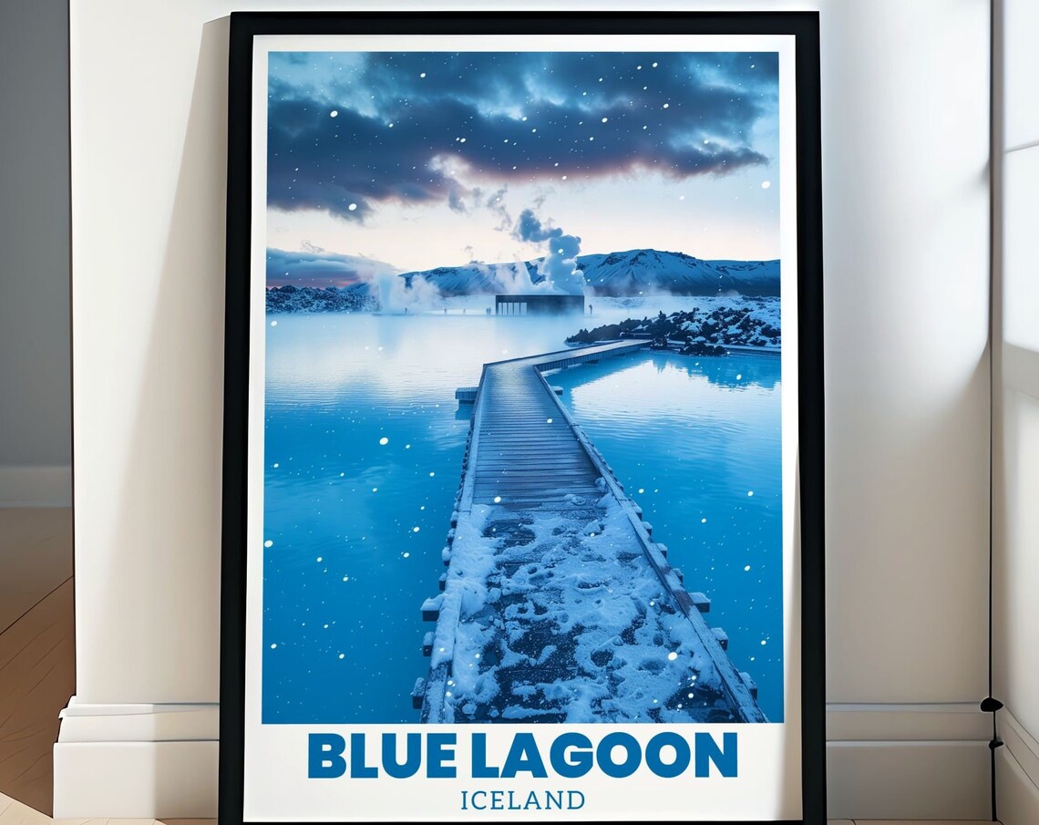 Blue Lagoon Iceland Snowy Walkway Across Geothermal Spa Poster