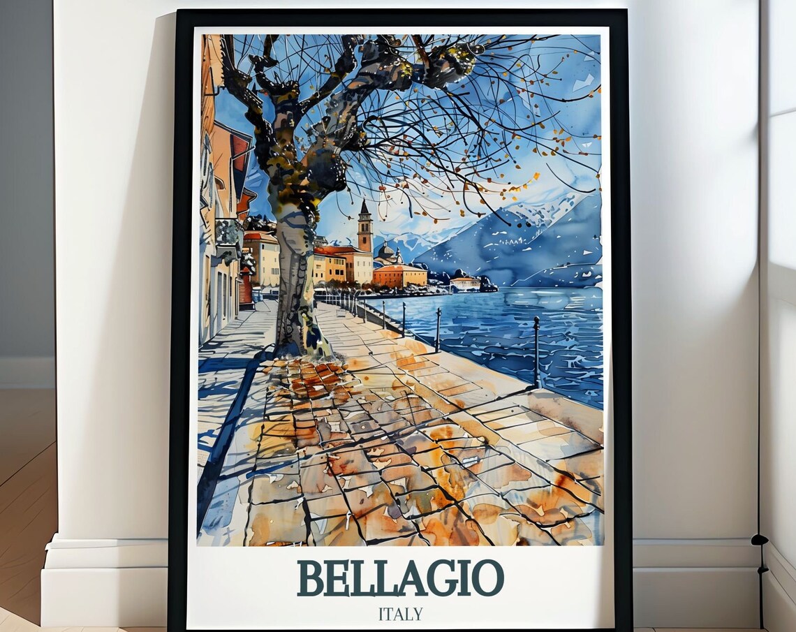 Bellagio Lakeside Promenade Plane Tree Watercolor Italy Poster