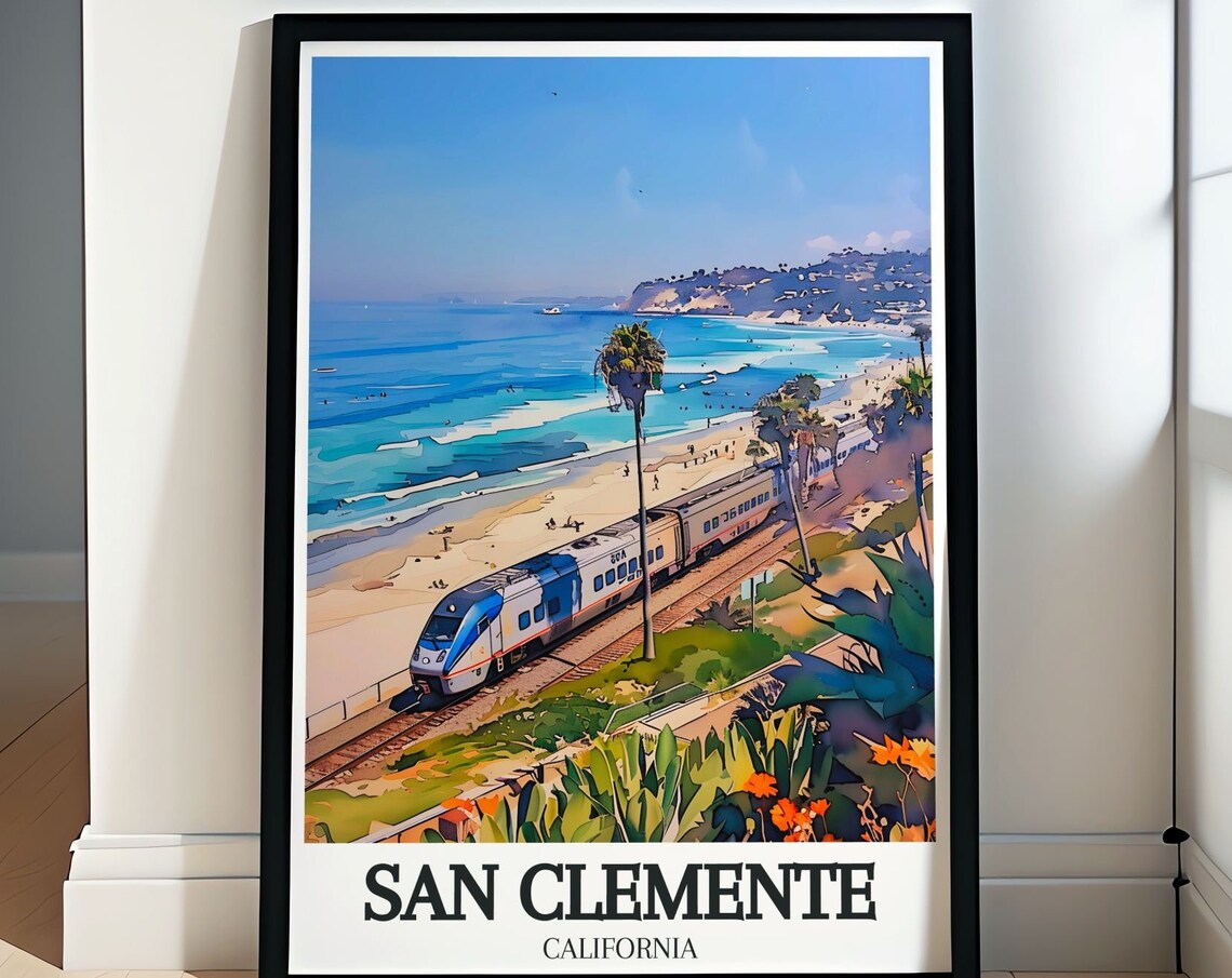 San Clemente California Coastal Train Palm Trees Travel Poster