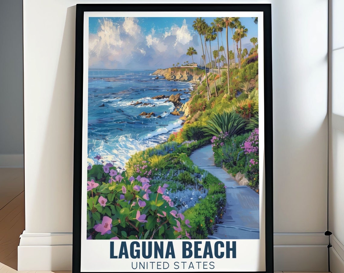 Laguna Beach Coastal Cliff Path Palm Trees California Poster