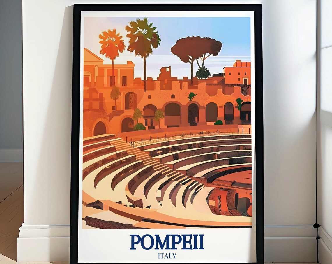 Pompeii Italy Ancient Amphitheatre Sunset Ruins Travel Poster