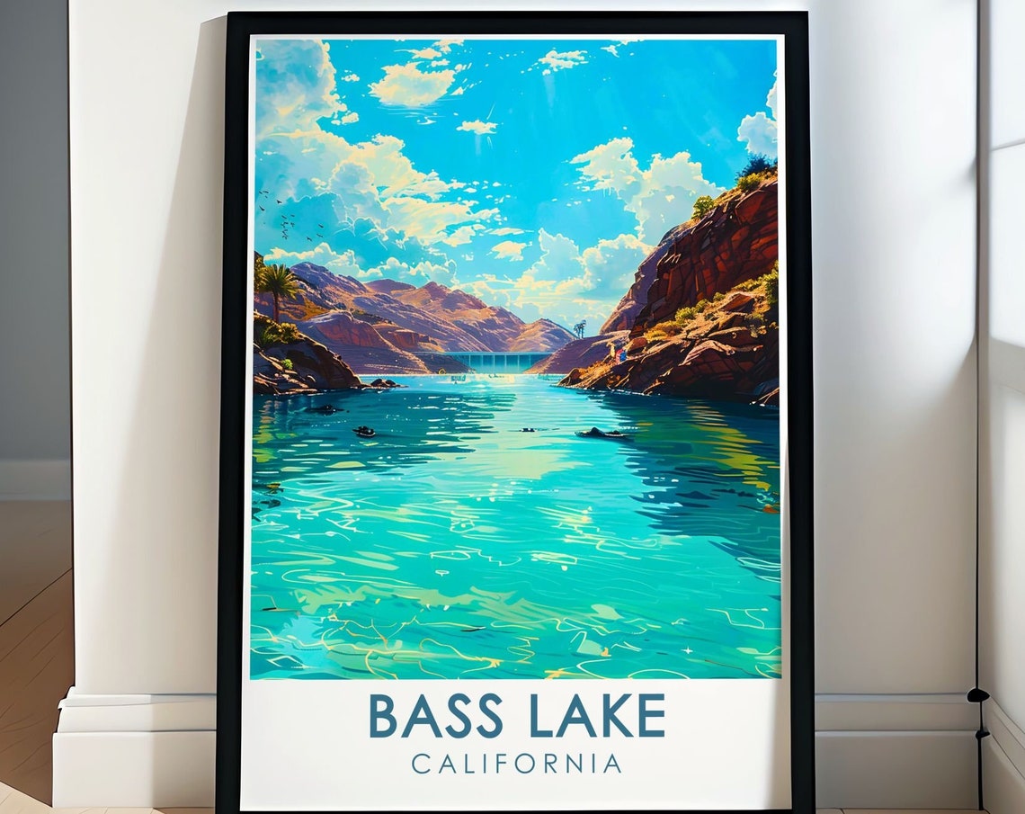 Bass Lake Travel Print Bass Lake Dam Print California Nature Posters Outdoor Retreat Wall Art