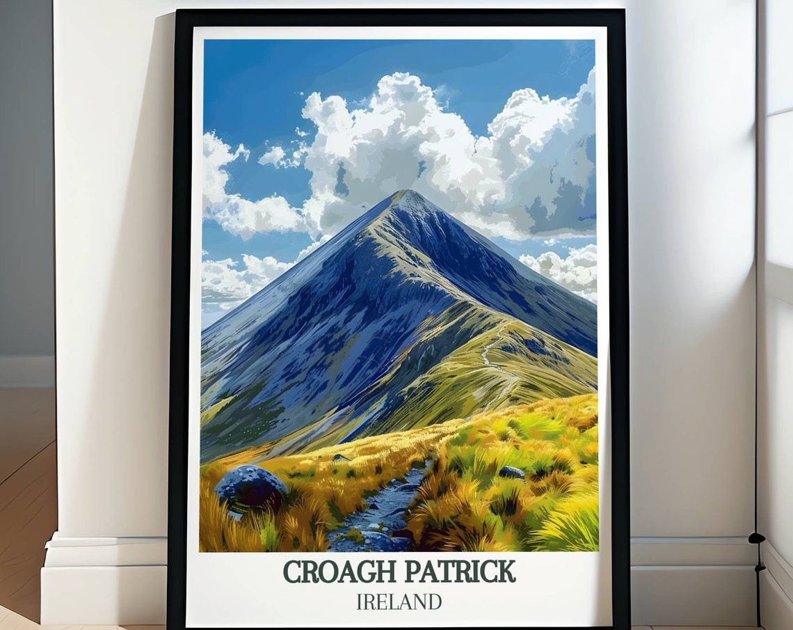 Croagh Patrick Ireland Summit Cone with Golden Grass Trail Poster